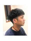 メンズ黒髪束感マッシュショートレイヤー×ツーブロック