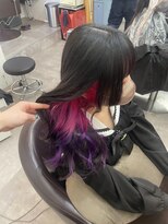 ラフ 原宿(L.a.a.g.f harajuku)&nbsp;インナーカラー ピンク×パープル ロング＠原宿