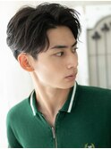 アッシュブラック七三分けツーブロック好感マッシュヘアC上尾