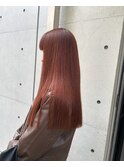 ピンクオレンジ カッパーレッド 切りっぱなしロング 艶髪