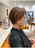 小顔ショートボブハイライトカラー大人ショートカット白髪染め