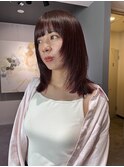 ブリーチなし暖色カラーチェリーレッド顔まわりレイヤー
