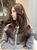 秋ブラウンカラーロングハッシュカット韓国お顔周り
