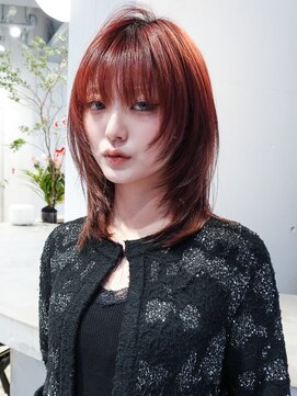 アルバム 池袋(ALBUM) ミディアムレイヤーカット前髪カット韓国ヘア_F71341