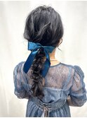 編み下ろし×リボン/結婚式お呼ばれヘア/参列ヘア/二次会ヘア