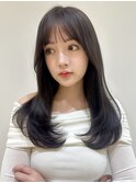 レイヤーカットくびれヘアぱっつん前髪ショコラブラウンKA-64