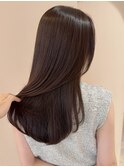 チョコレートブラウン 艶髪 ストレート ワンカール 髪質改善