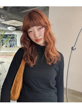 ナヌーク ダイカンヤマ(nanuk daikanyama) オレンジベージュフレンチバングミディアムレイヤーブリーチ