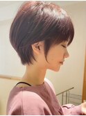 ショートボブ/前髪/ワインレッド