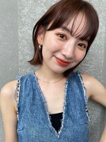 ピンクページュインナーグレージュマチルダボブ前髪