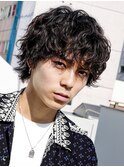 メンズマッシュパーマウルフ波巻きハイライトスパイラル2