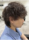 メンズマッシュウルフ波巻スパイラルパーマニュアンスパーマ眉毛