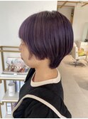 ショートボブ　ラベンダーカラー　福井美容室