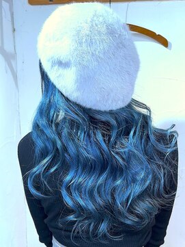 ブレイズヘアー(BLAZEhair) 【真っ青】ブルーバイオレッドバレイヤージュ×ブリーチ２回