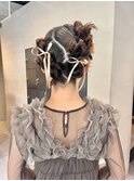 結婚式参列りぼんヘアセット！タイトツインヘア/中西