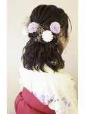 ドライフラワーアレンジハーフアップ 袴 着付け