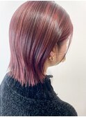 レッドカラー_マロンベージュ Aラインボブ かきあげ