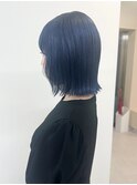 ブルーアッシュ/ミディアム/ケアカラー/切りっぱなし