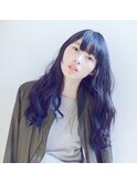 ＊ワイドバング黒髪ブルージュ☆波巻きラフwaveロング☆