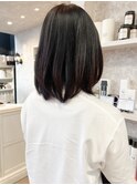 福山市美容室Caary人気 暗髪ツヤ内巻きボブワンカールボブ