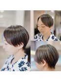 ハンサムショートですが、やや前下がり気味に作ってます