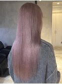 レディースロング顔周りレイヤーダブルカラーピンクベージュ