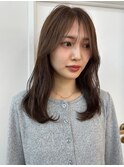 オリーブグレージュ 透明感 顔周りカット シースルーバング 艶髪