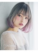 ホワイトシルバー×ピンクパープルグラデーションカラー