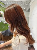 【白石】ブリーチなしオレンジブラウン赤髪暖色原宿