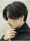 原宿ニュアンスパーマメンズカットセンターパートウルフ30代◆