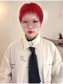 落ちる赤カラー　ギザギザバング　ショートカット　ウルフ