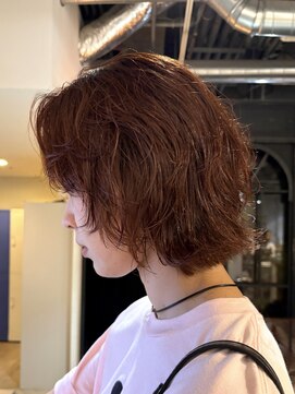 ノラ ヘアーサロン(NORA HAIR SALON) オレンジブラウンニュアンスパーマ顔まわりレイヤーボブレイヤー