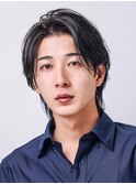 韓国マッシュカルマパーマコンマバングセンターパート黒髪ウルフ