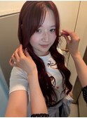 ワインレッド　ブリーチなしダブルカラー