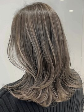 ネックス 表参道本店(nex) デザインカラーレイヤーカットウェットヘアオリーブベージュ白髪