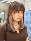 デザインカラー黒髪インナーカラーベージュフェイスフレーミング