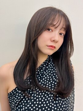 ノク 渋谷(nok) 大人可愛いオリーブベージュ前髪カット顔まわりレイヤー