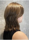 海外風レイヤーウルフロングミディアムハッシュカット