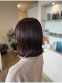 切りっぱなしボブ×ピンクブラウン