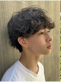 メンズパーマシャドウパーマセンターパートメンズマッシュウルフ