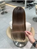 ★丸型逆三角ホワイトグレージュデジタルパーマチェリーブラウン