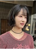 栄黒髪垢抜け丸みシルエットボブヘア