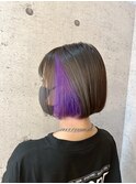 インナーカラーパープルブリーチダブルカラー暗髪池袋美髪