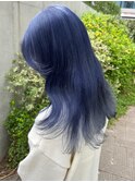 7082黒髪ブラックブルージュレイヤーロンググラデーションカラー