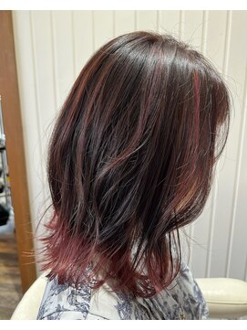 ブラフ(B.R.AP.h) 【秋オススメ!】切りっぱなしボブ×ハイライト裾ピンクカラー