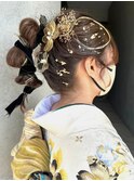 成人式ヘアセット 金箔×ミス引き セミロング