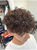 スペインカールツイストパーマツーブロックフェードメンズヘア