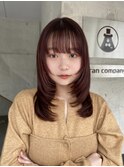 レイヤーカットミディアムストレートロングウルフピンクブラウン