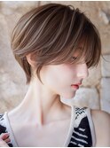 大人可愛い20代30代40代黒髪前下がりひし形小顔ボブ丸みショート