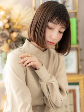 カバーヘア ブリス 川口(COVER HAIR bliss) バレイヤージュ小顔前下がり切りっぱなしボブa川口20代30代40代